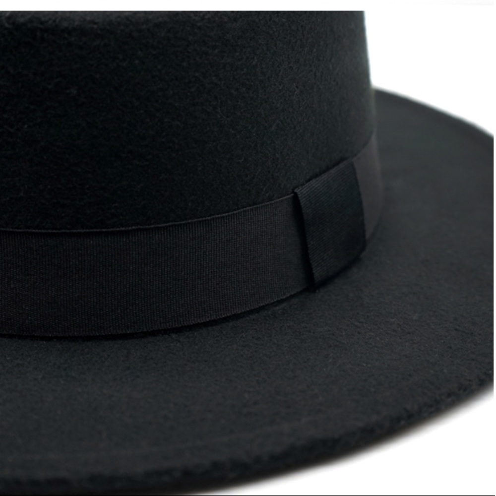 Gypsy Bohemian Black Wool Boater Hat - Picture 9 of 10